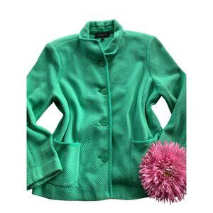 Talbots Womens Textured Green Button-Up Jacket With Pockets Size PL